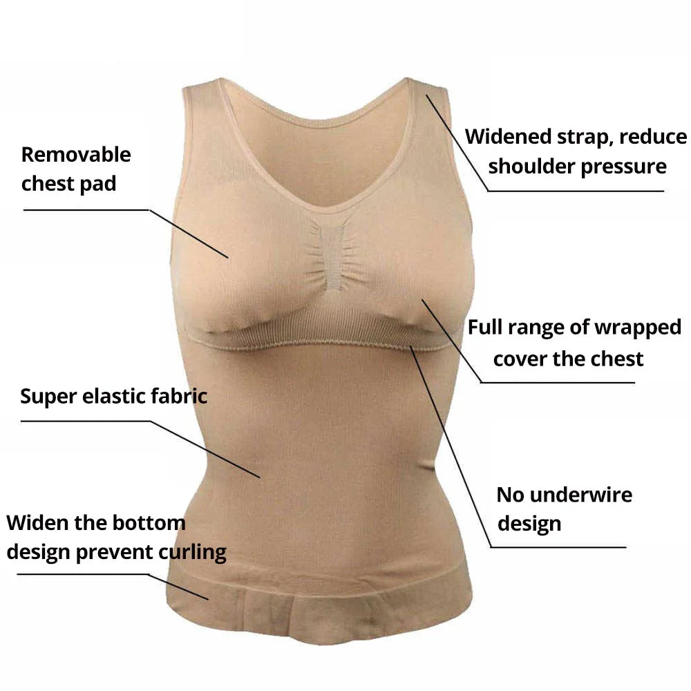 CXZD New Women Shapewear Padded Tummy Control Tank Top Slimming Camisole Removable Body Shaping Compression Vest Corset