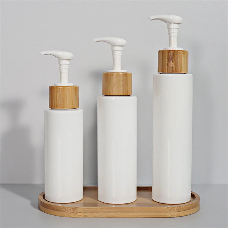 Refillable Soap Dispenser Bottle Portable Liquid Lotion Shampoo Dispenser Bathroom Bamboo Wood Pump Empty Bottle 100-300ml