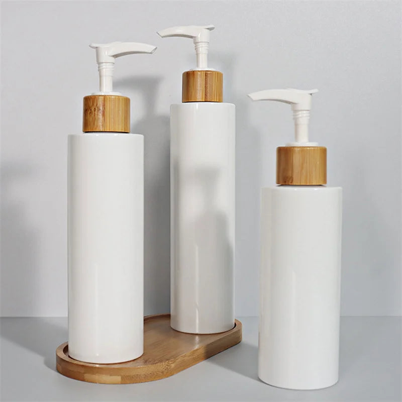 Refillable Soap Dispenser Bottle Portable Liquid Lotion Shampoo Dispenser Bathroom Bamboo Wood Pump Empty Bottle 100-300ml